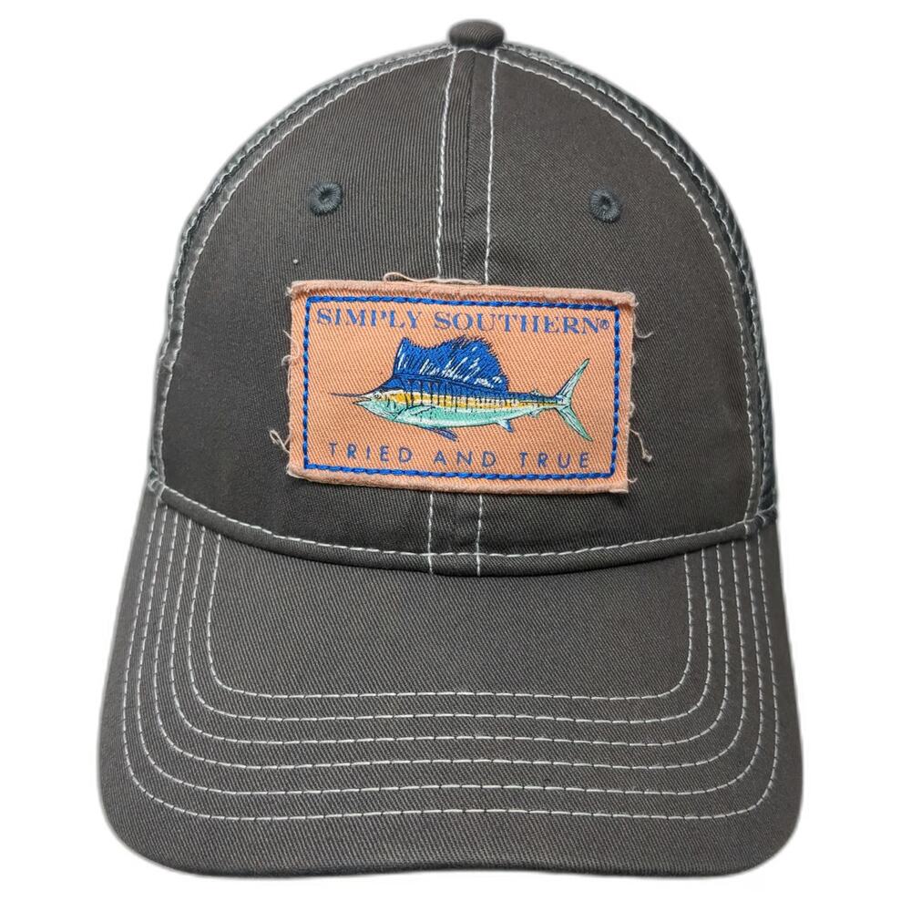 Simply Southern Baseball Cap Gray Blue Orange OSFM Marlin Patch Slideback Hat